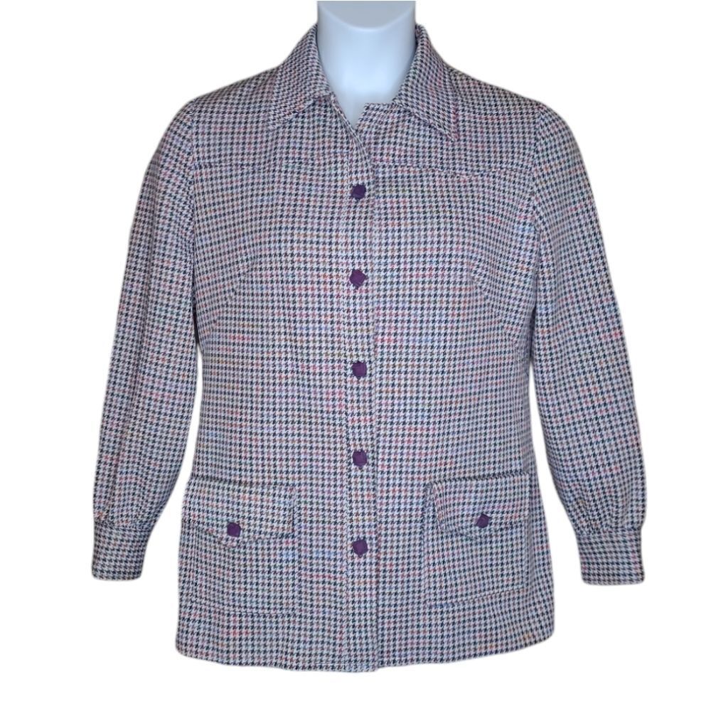 VINTAGE 70s multicolor houndstooth button up shacket M